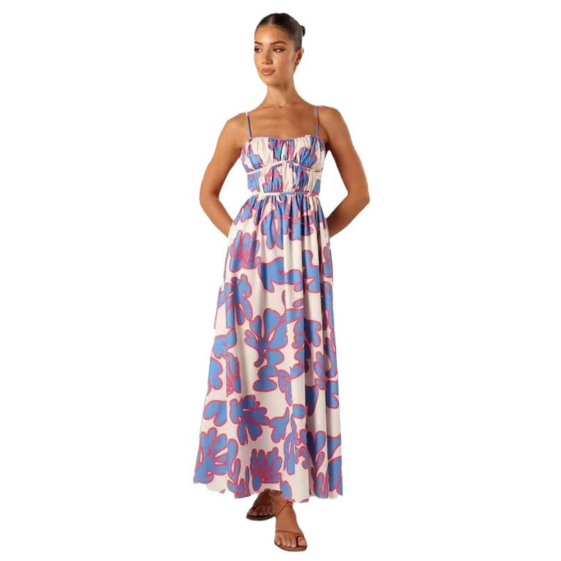 Women's Summer Sexy Backless Floral Slip Dress Dresses