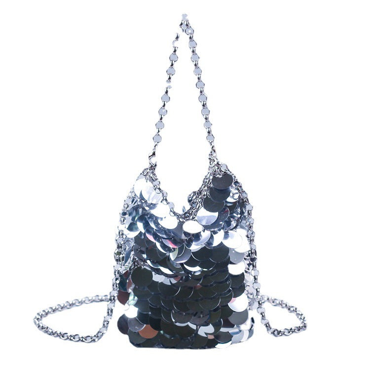 Women's Shiny Metal Scale Sequin Hand-woven Banquet Crossbody Bags