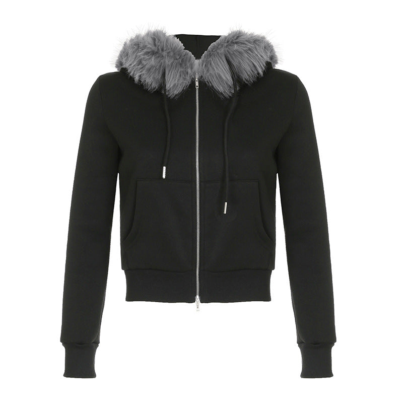 Women's Warm Furry Hooded Tight Waist Slim Sweaters