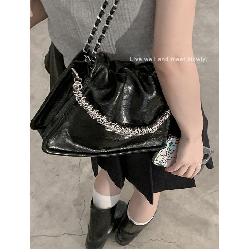 Women's Retro Advanced Texture Underarm Simple Pleated Small Square Bags