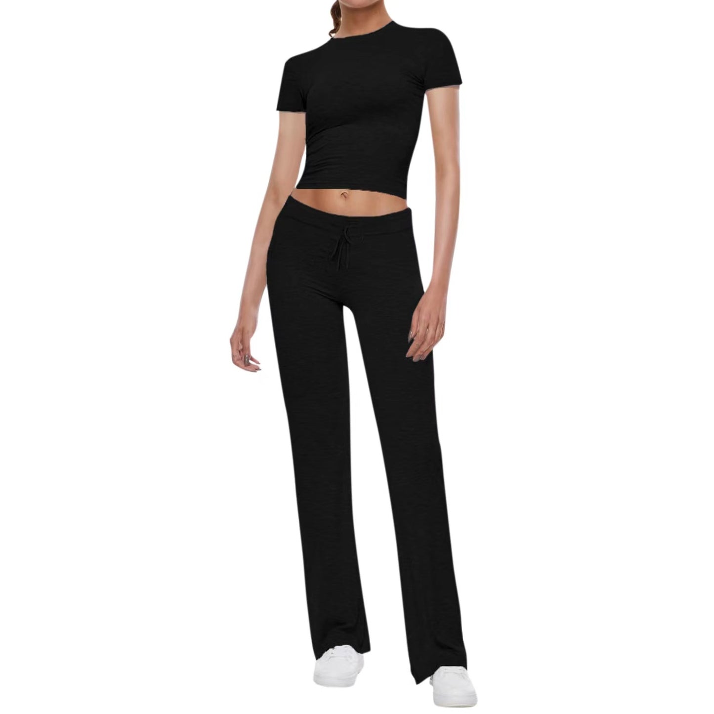 Basic Casual Solid Color T-shirt Flanging Waist Head Suits
