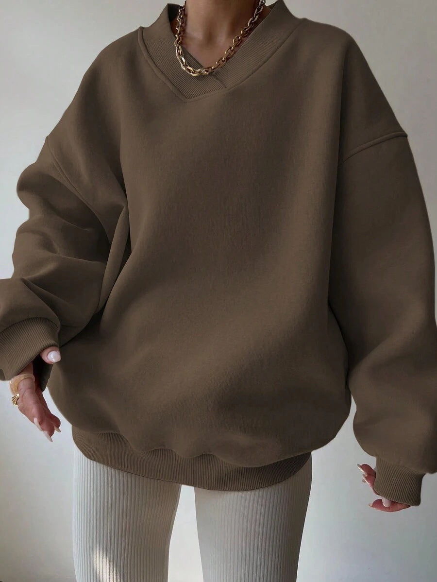 Women's Color Long Sleeve Crew Neck Loose Sweaters
