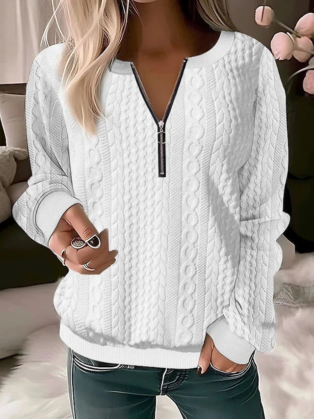 Jacquard Knitted Collar Zipper Pullover Loose-fitting Sweaters