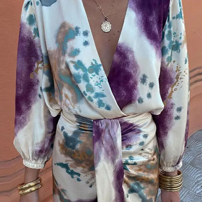 Women's Spring Temperament Printed Chic Long Sleeve Mid-length Dress Two-piece Suits