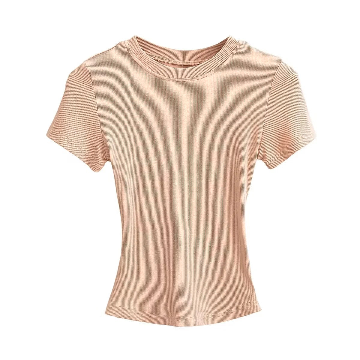 Women's Stretch Round Neck Thread T-shirt Summer High Waist Tight Blouses