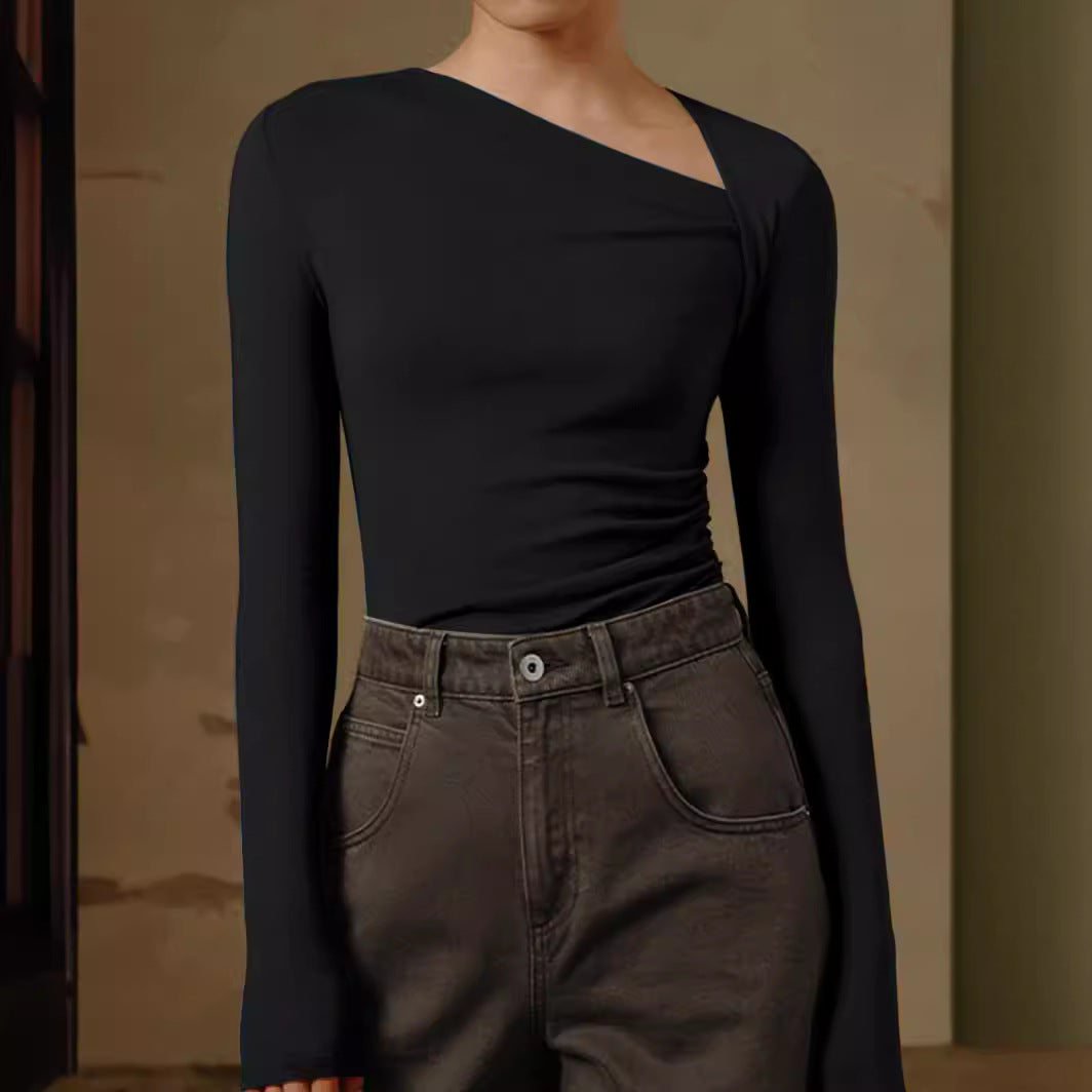 Slimming Long Sleeves Solid Color Inner Blouses