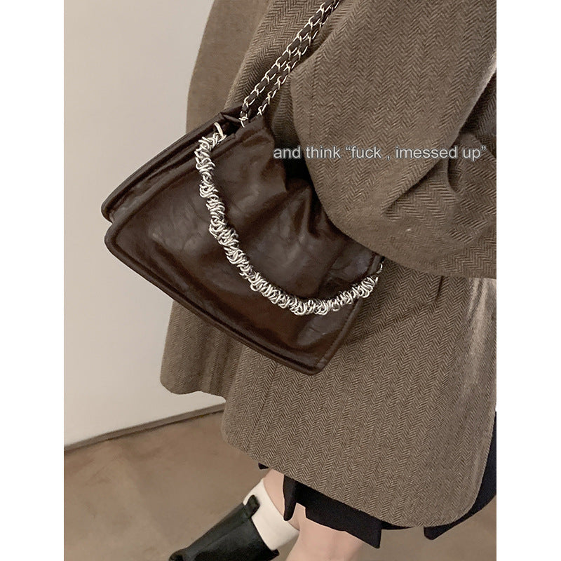 Women's Retro Advanced Texture Underarm Simple Pleated Small Square Bags