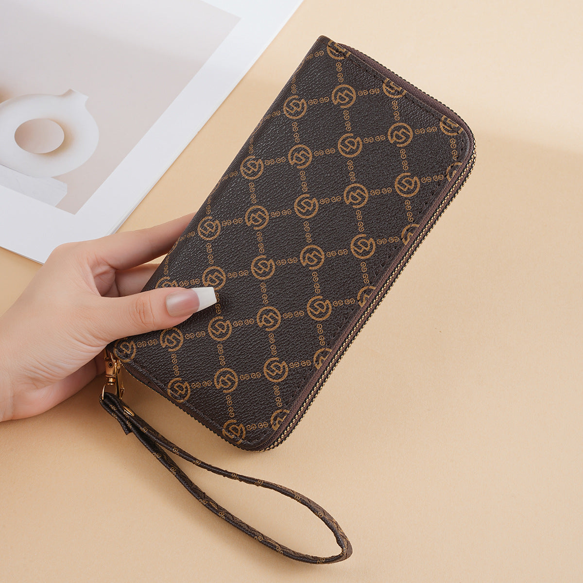 Women's Double Zipper Retro Presbyopic Long Portable Handbags