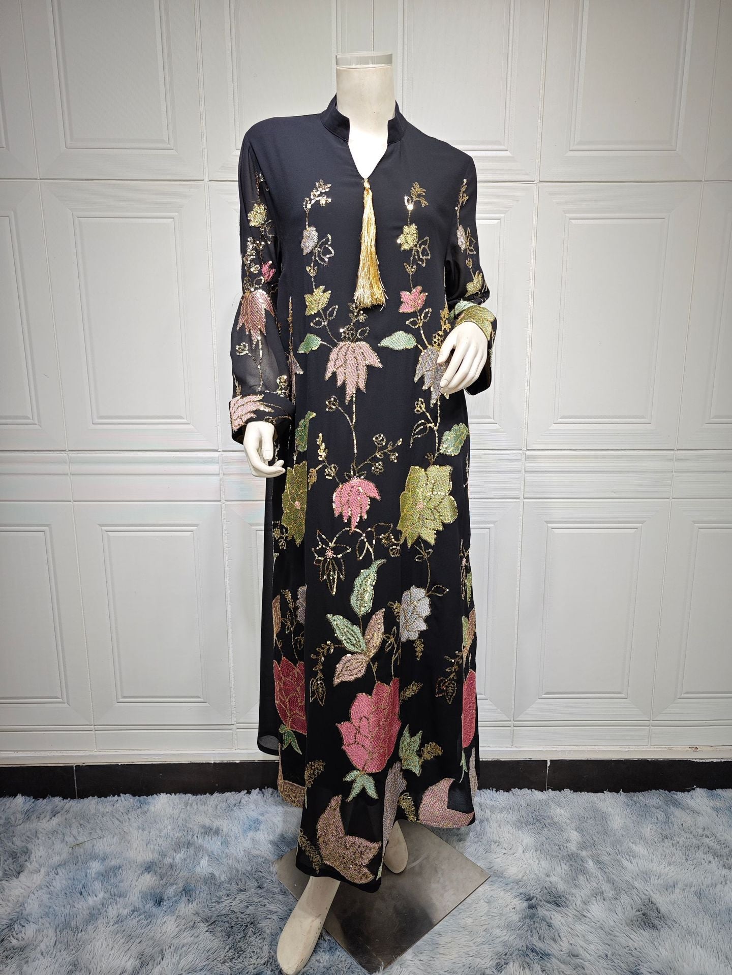 Women's Muslim Sequined Embroidered Robe Fashion Tassel Clothing