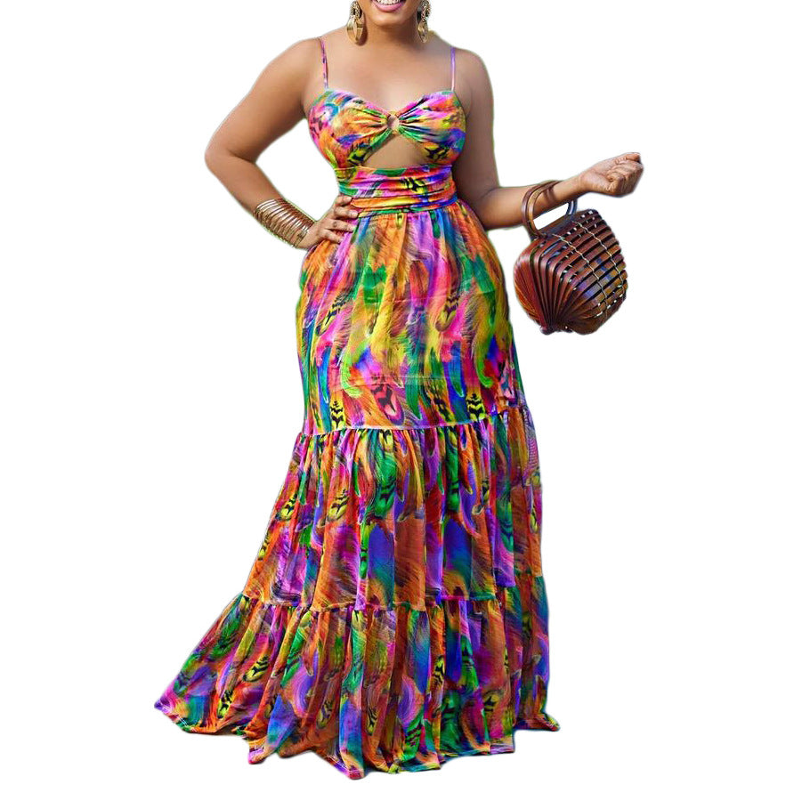 Women's Sexy Slip Dress Printed Sleeveless Backless Dresses