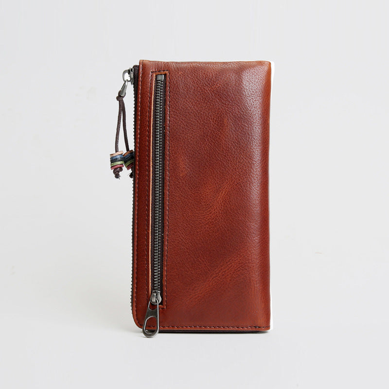 Women's & Men's Handmade Retro Long Genuine Leather Cowhide Clutch Bags