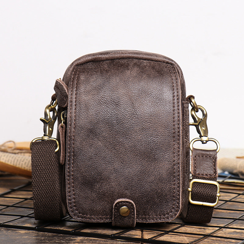 Men's Leather Frosted Cowhide Hanging Handmade Multifunctional Men's Shoulder Bags
