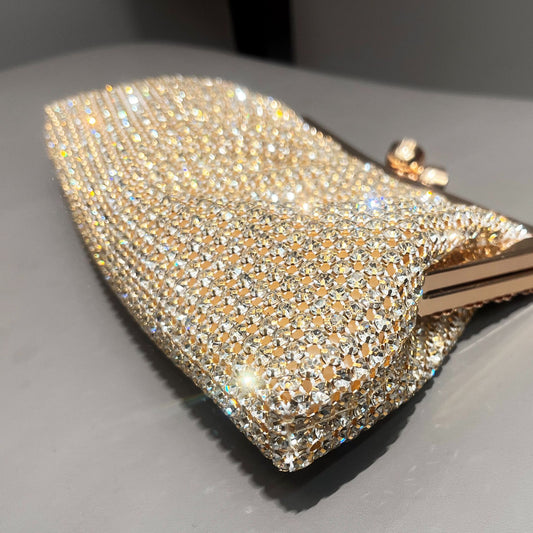 Women's Shiny Rhinestone Handmade Clutch Chain Clip Evening Bags