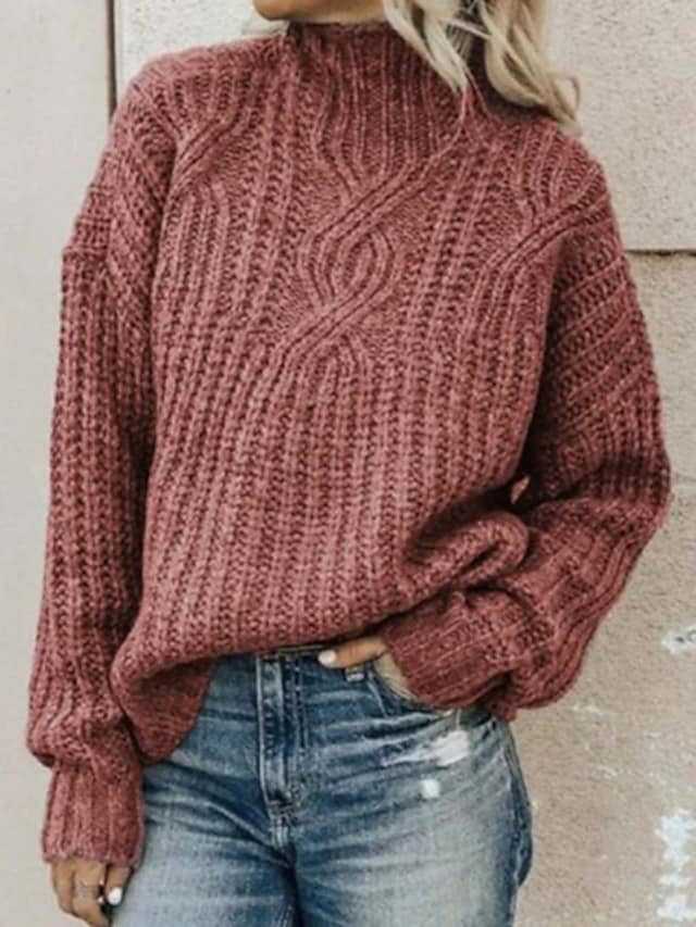 Women's Turtleneck Twist Knitted Pullover Shirt Sweaters