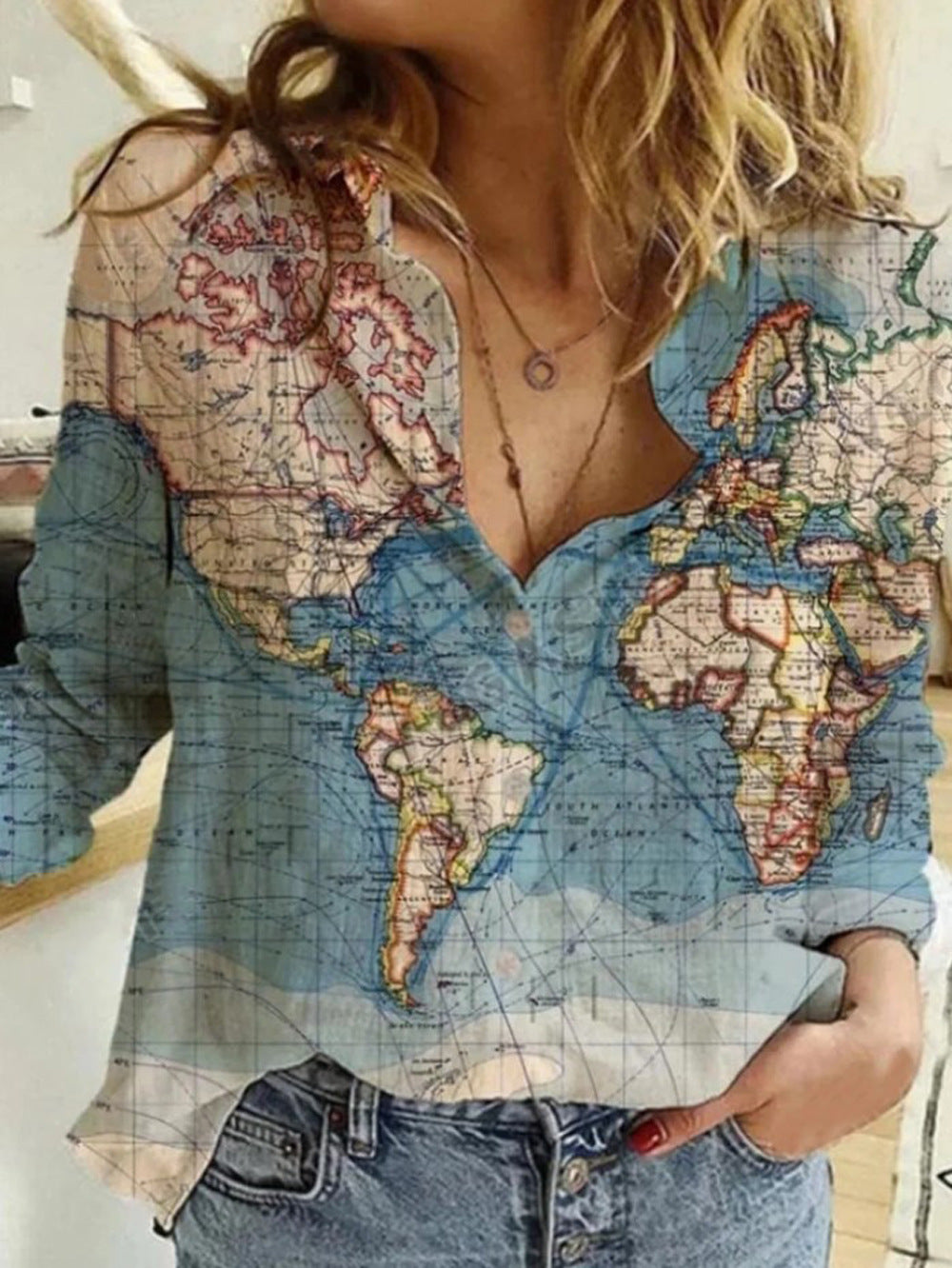 Women's Autumn Shirt Fashion Map Depicting Printed Blouses