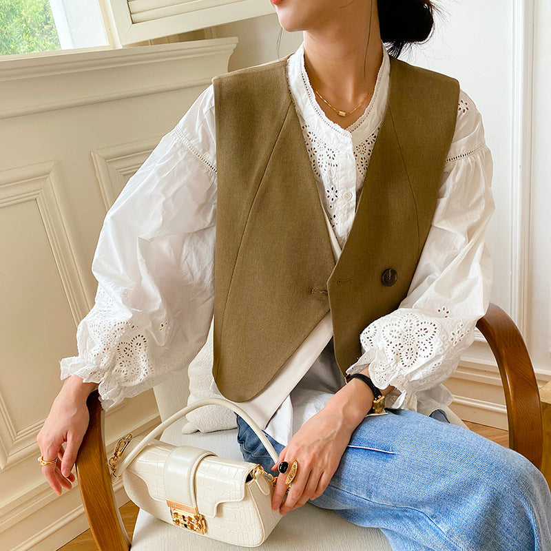 Women's French Embroidery White Shirt Long Sleeve Temperament Blouses
