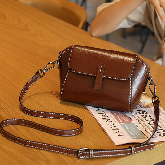 Women's Oil Wax Cowhide Shell Super Popular Crossbody Bags