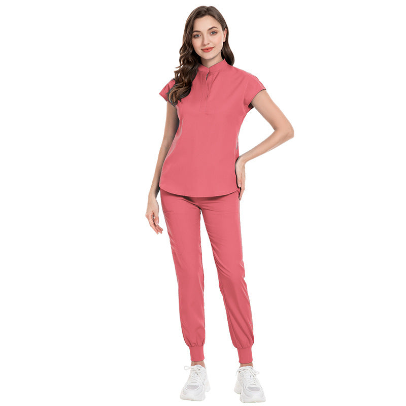 Color Medical Scrubbing Nursing Trousers Elastic Stand Collar Jogging Uniform