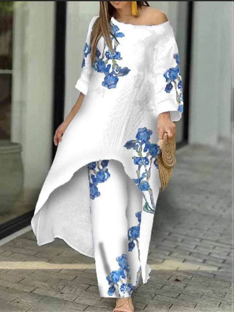 Women's Loose Large Irregular Pattern Print Ninth Sleeve Suits