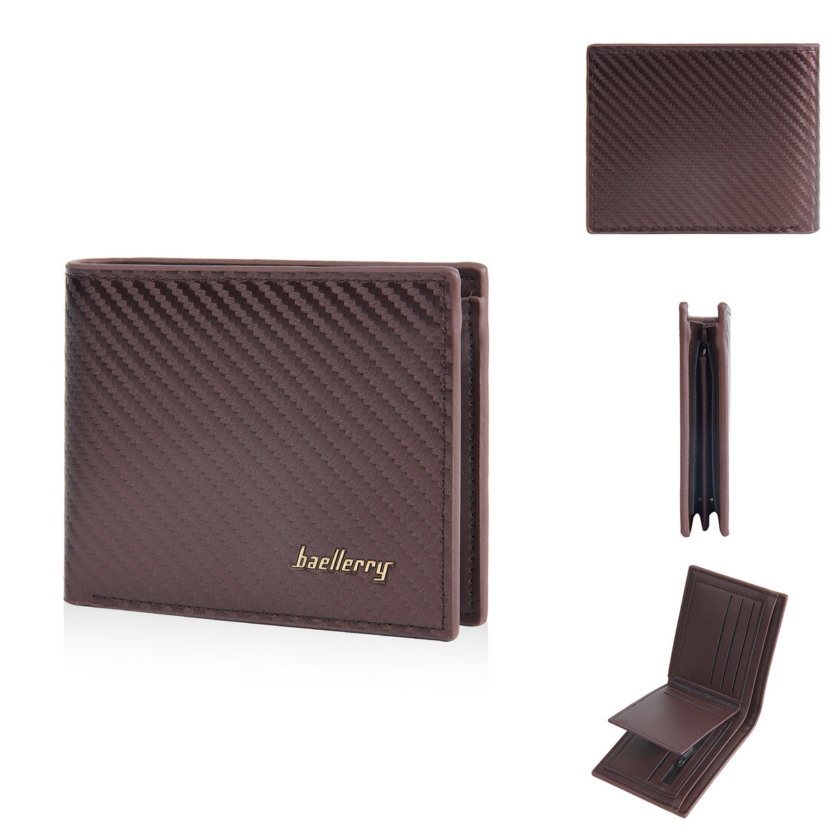 Men's Short Carbon Fiber Pattern Open Zipper Men's Wallet