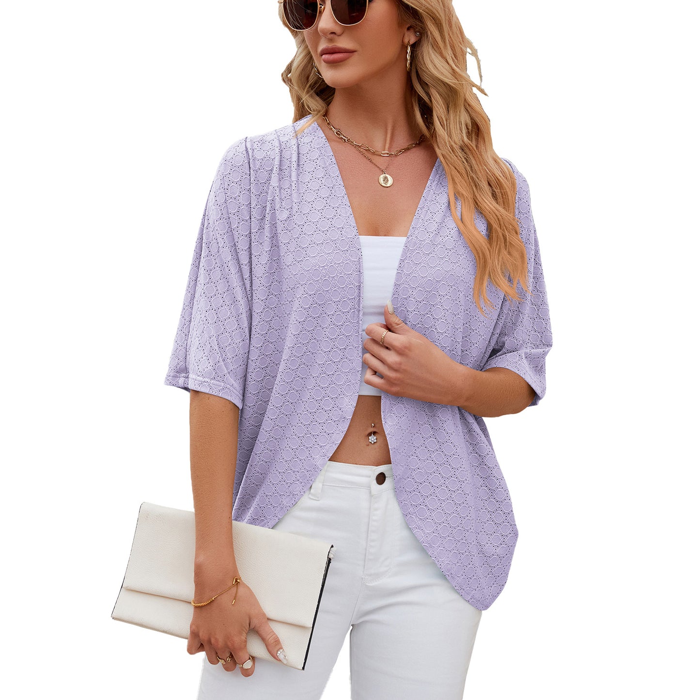 Solid Color Half Sleeves Knitted Office Knitwear