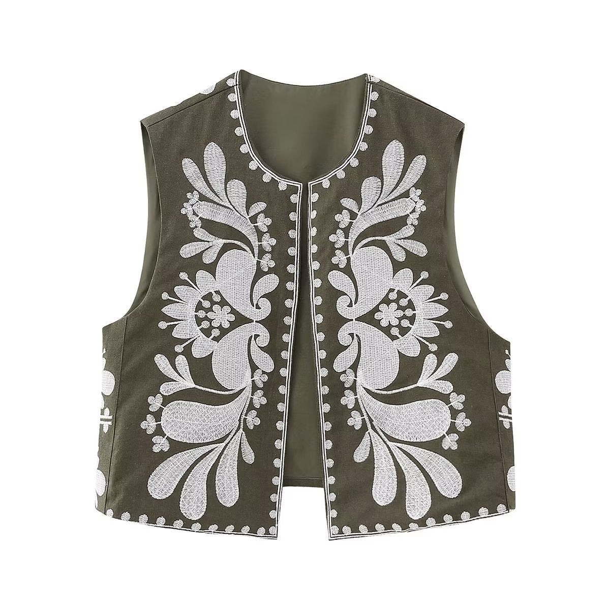 Women's Embroidered Light Blue Fashion Outer Wear Vests