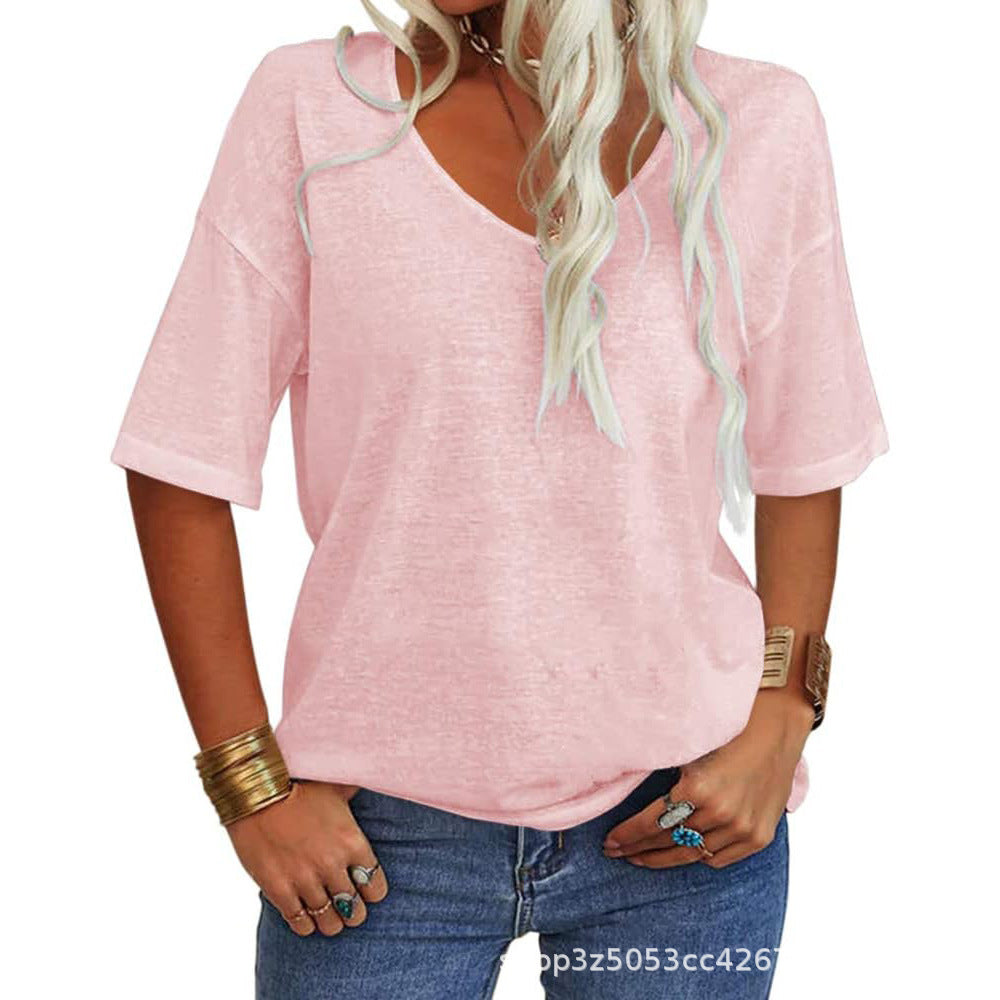 Women's Half Sleeve Loose Shirt Casual Solid Tops