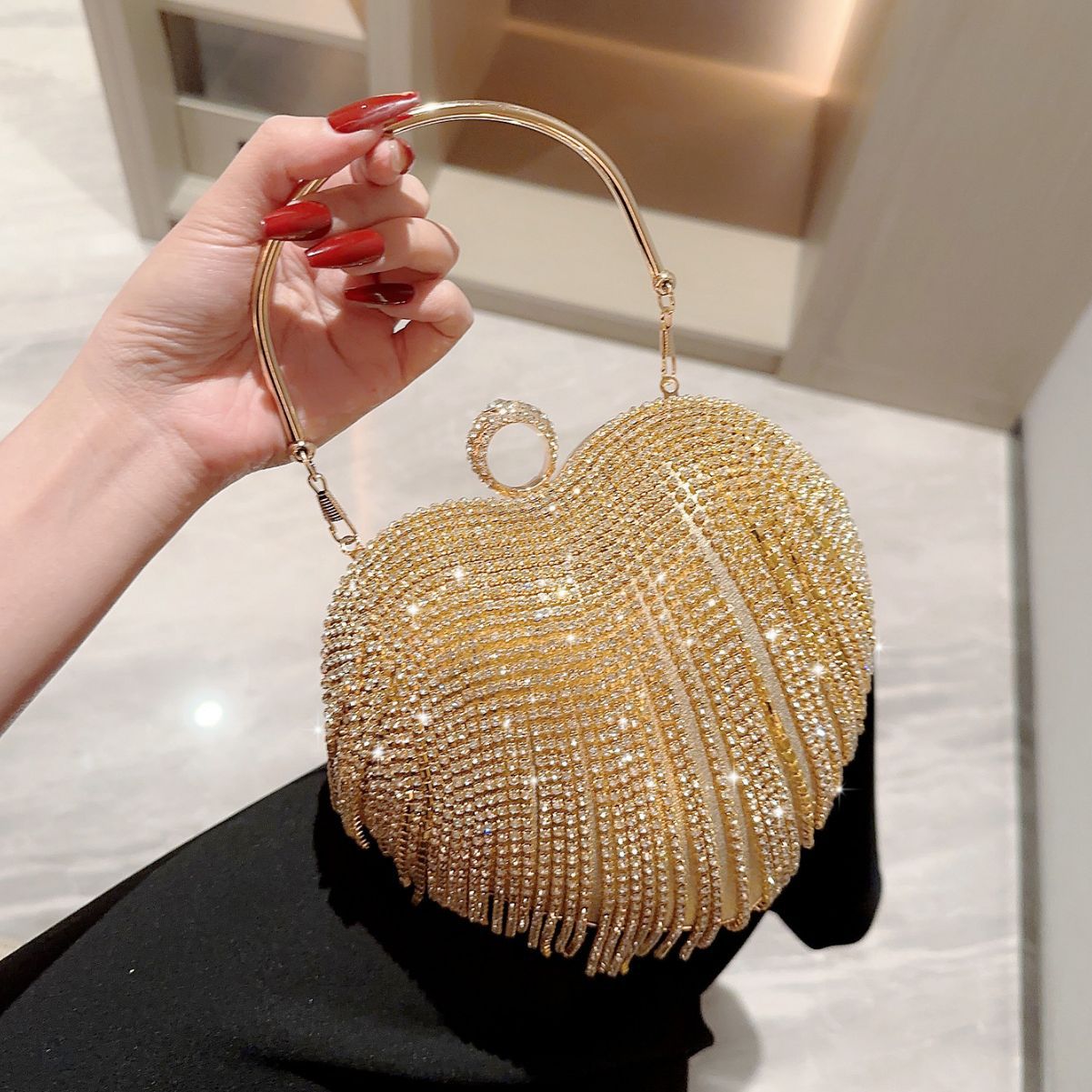 Women's Heart-shaped Dinner Rhinestone Banquet With Dress Bags