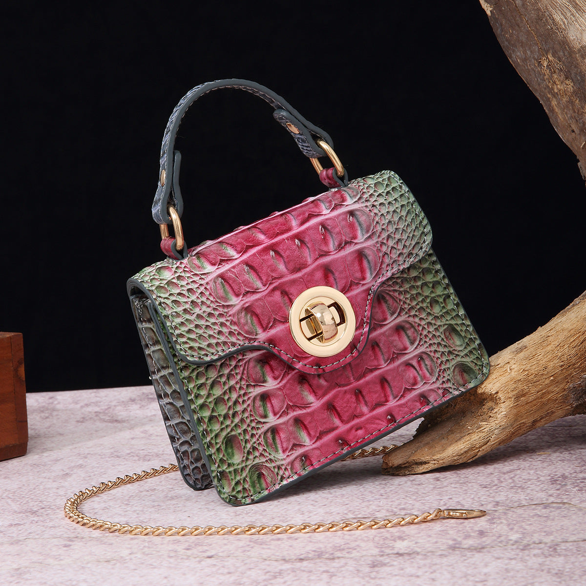Women's Portable Retro Brahmin Crocodile Pattern Crossbody Bags