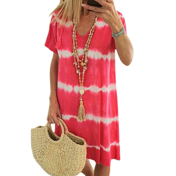 Women's Summer Striped Print Sleeve Dress Shorts