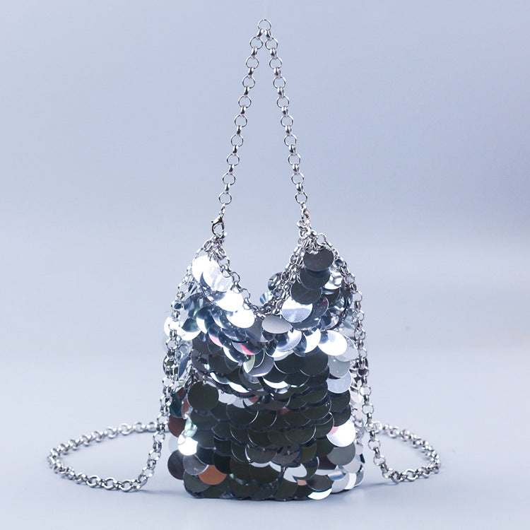 Women's Shiny Metal Scale Sequin Hand-woven Banquet Crossbody Bags
