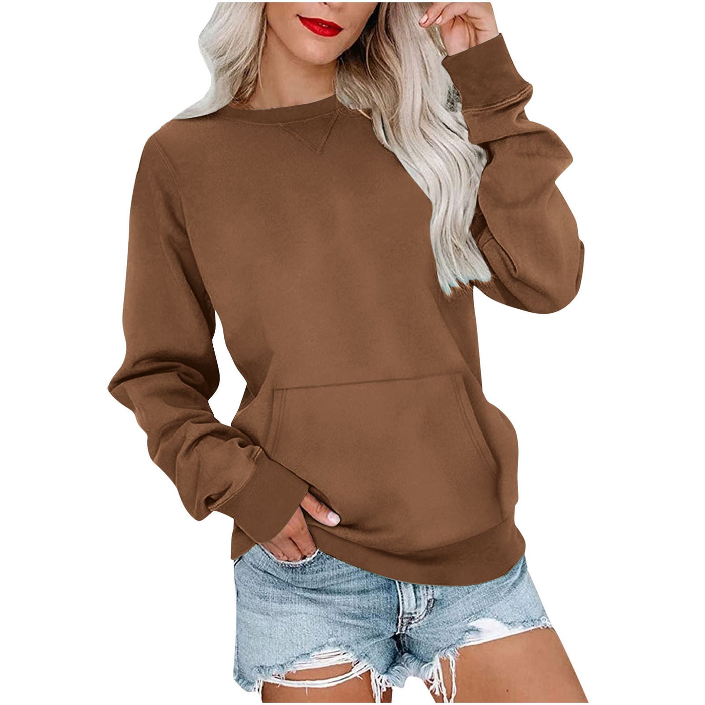 Women's Solid Color Round Neck Loose Long-sleeved Sweaters
