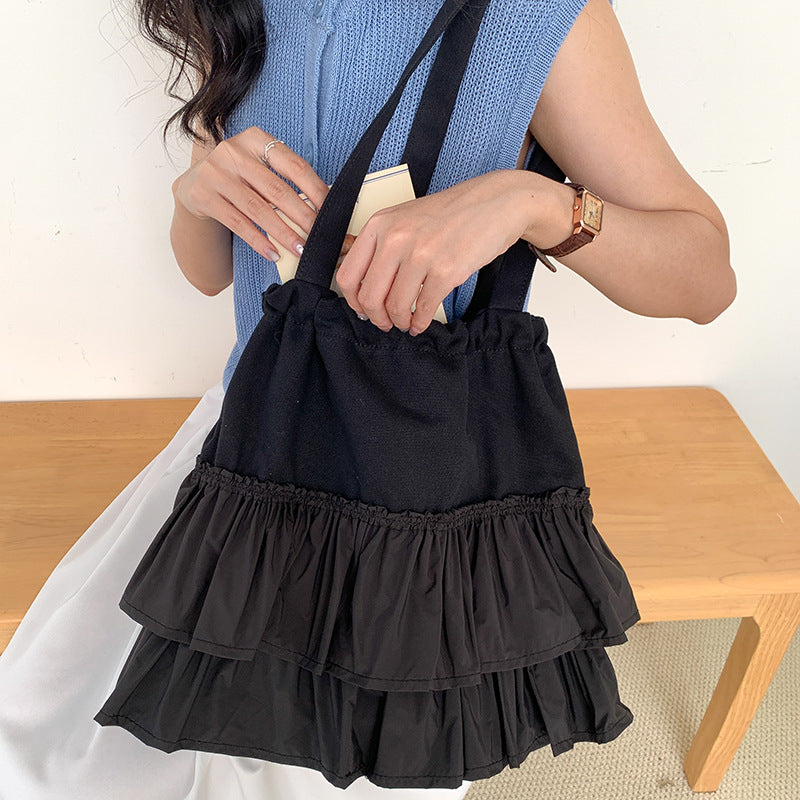 Women's Ruffled Canvas Large Capacity Underarm High-grade Shoulder Bags