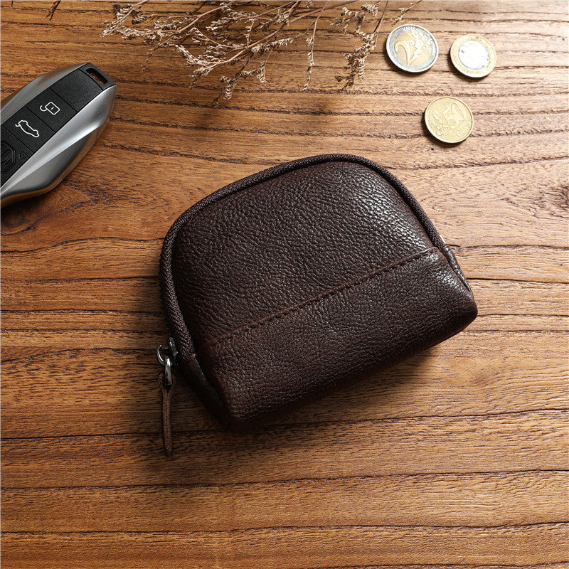 Women's & Men's Retro Vegetable Tanned Leather Cowhide Large Capacity Zipper Coin Purses