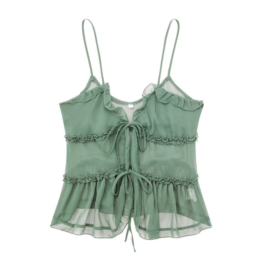 Women's French Sexy Translucent Laminated Decoration Tops