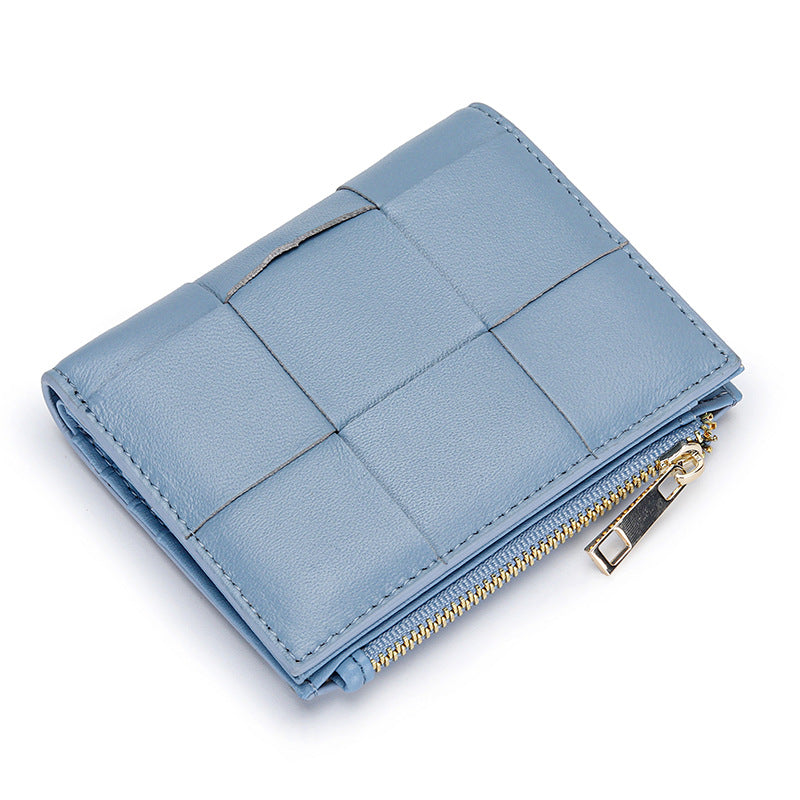 Women's Short Sheepskin Woven Fashion Folding Multifunctional Ladies Wallets