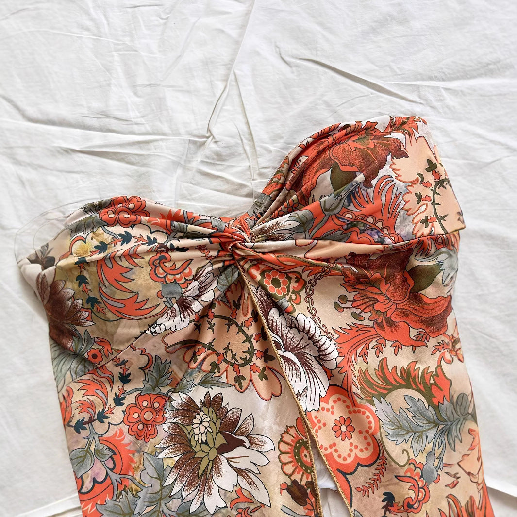 Asymmetric Hem Vacation Style Wrapped Chest Tops