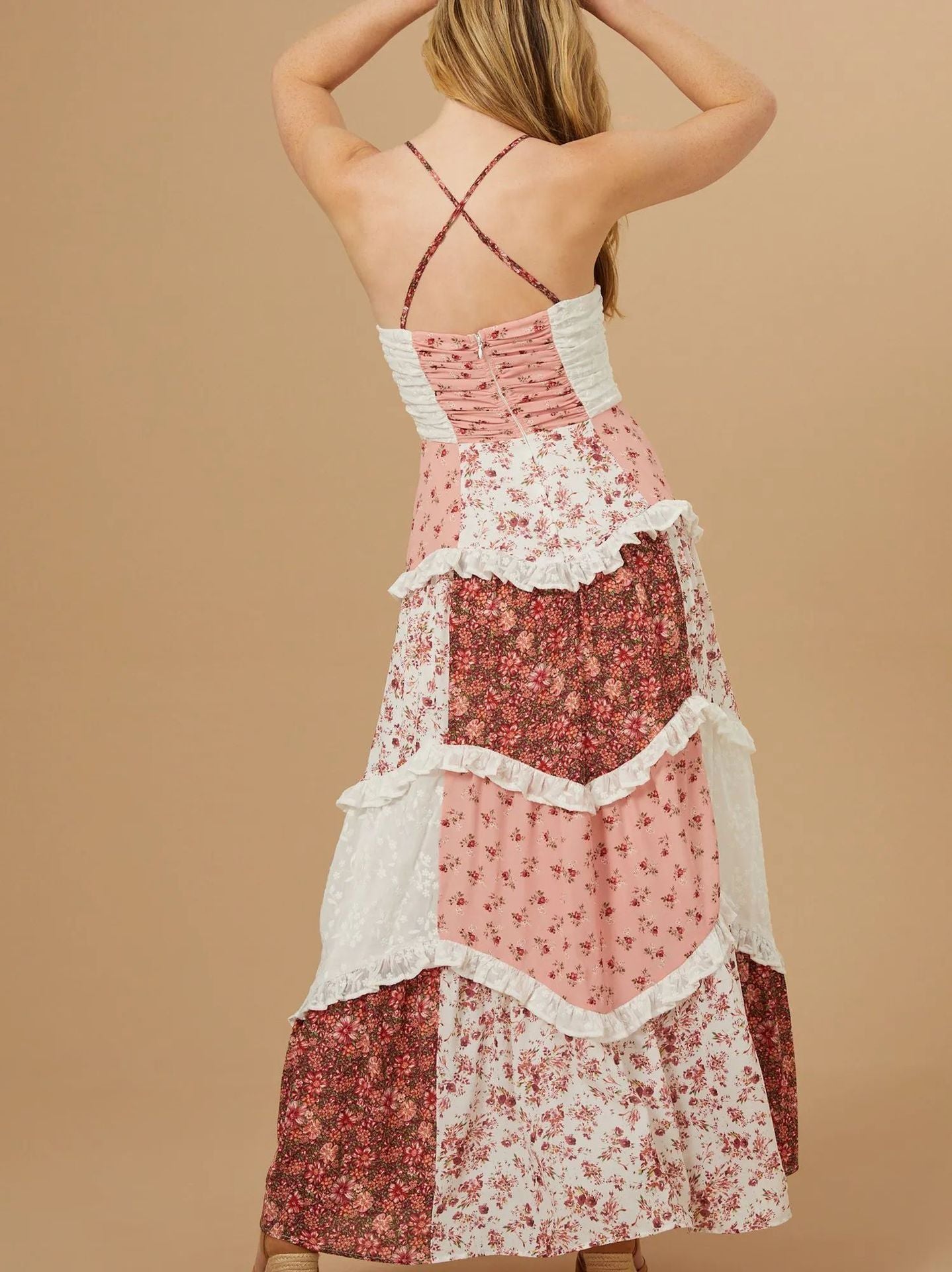Women's Sleeveless Strap Digital Printed Dress Patchwork Dresses