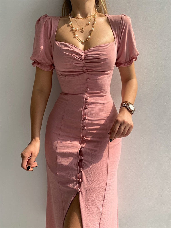 Cool Collar Single-breasted Elegant Midi Dress Dresses