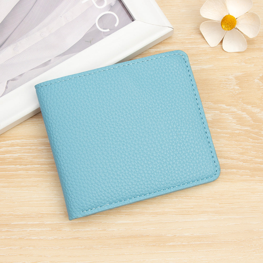 Women's Simple Short Two-fold Practical Soft Solid Color Portable Card Holder