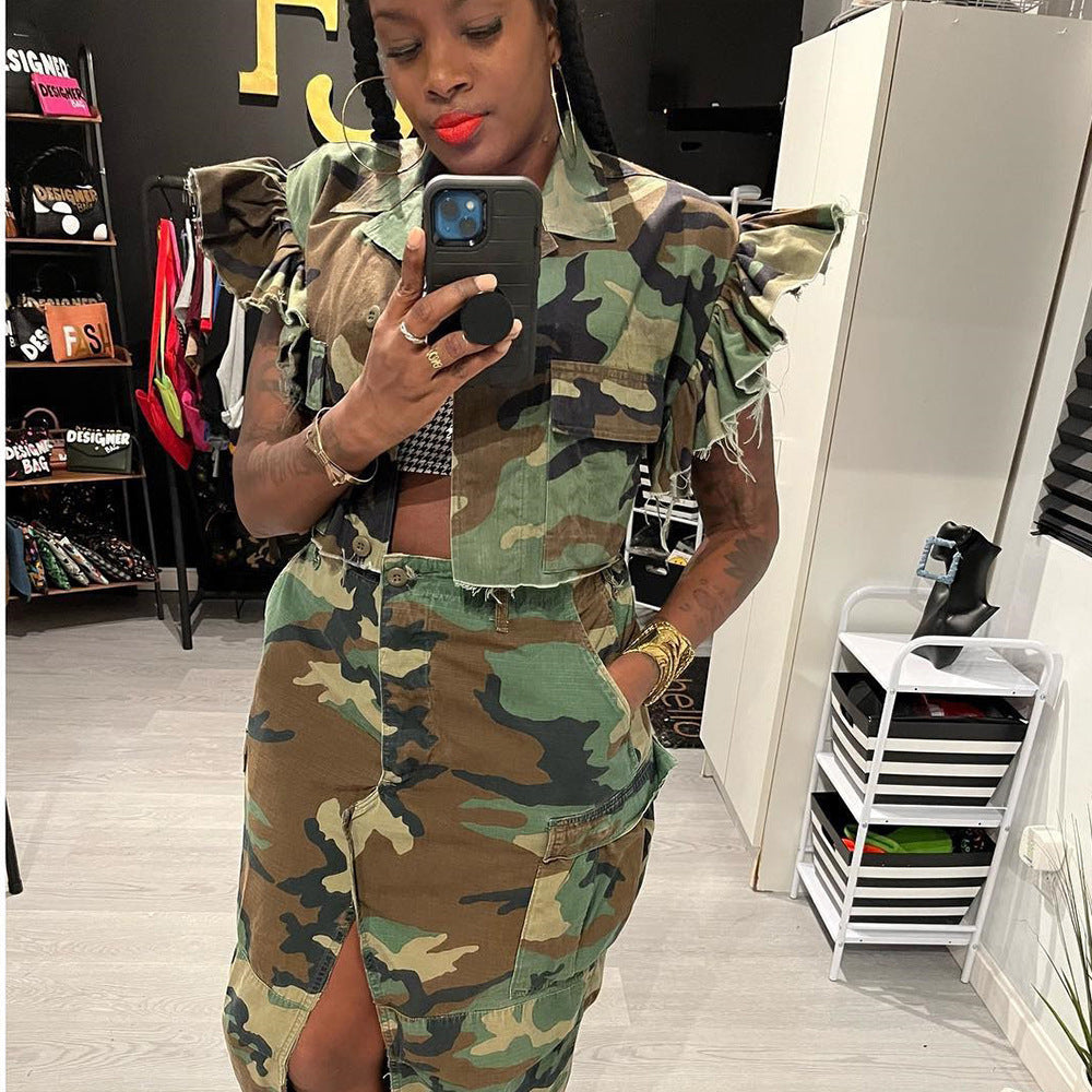 Women's Buckle Trendy Midriff Outfit Camouflage Breathable Vests