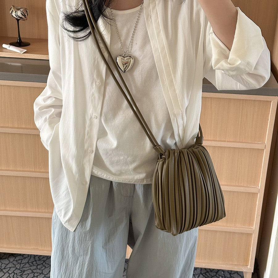 Women's Soft Leather One High-grade Pleated Versatile Phone Bags