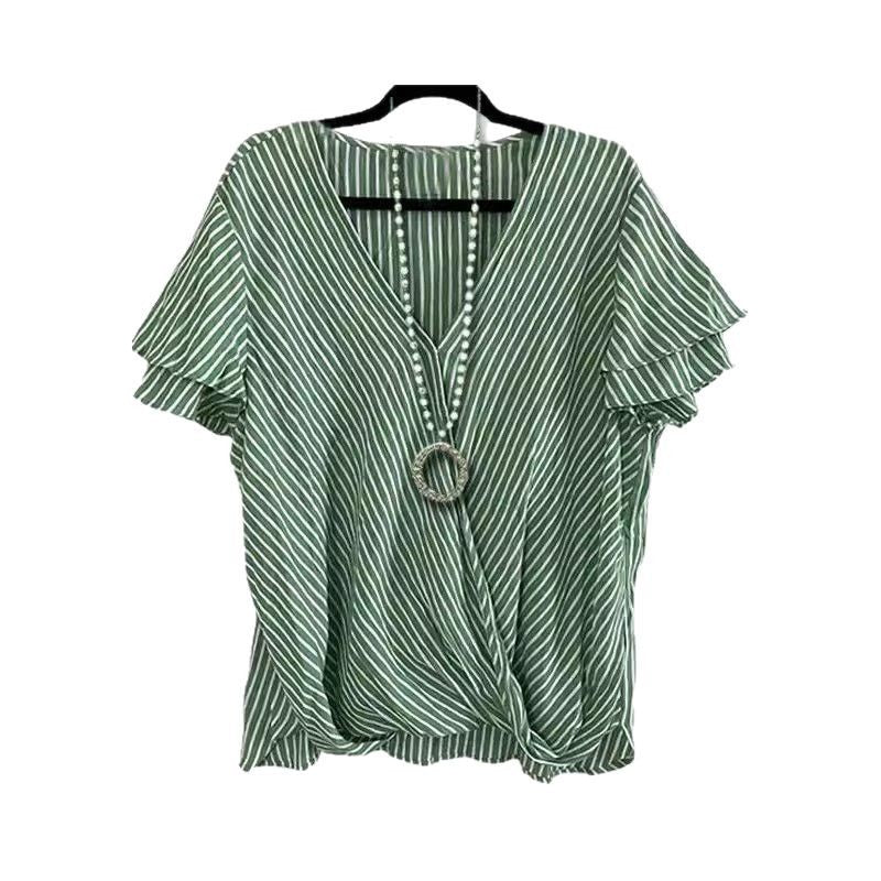 Women's Temperament Wild Striped Flounce Sleeve Blouses