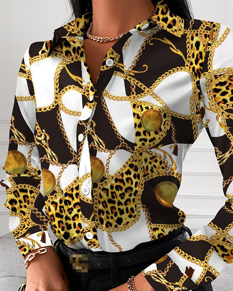 Women's Shirt Long Sleeve Geometric Print Temperament Blouses