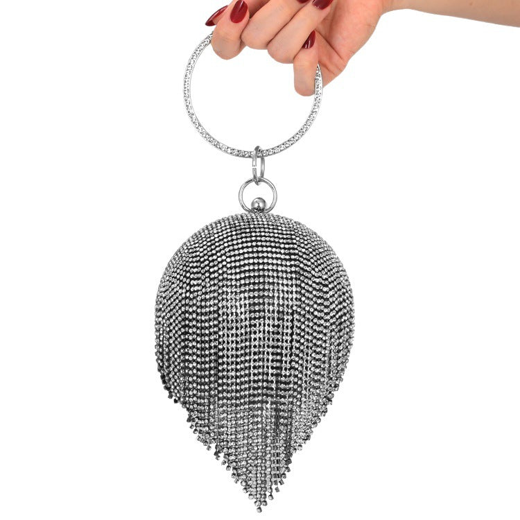 Women's Rhinestone Round Tassel Banquet Clutch Dress Evening Bags