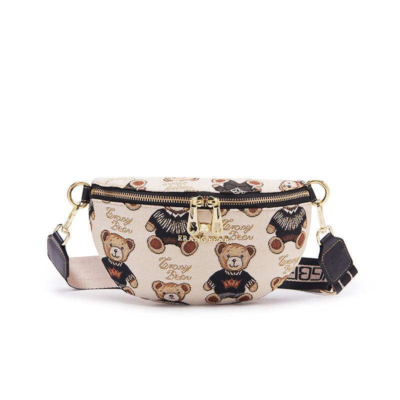 Bear Attachment Wide Strap Trendy Fashion Crossbody Bags