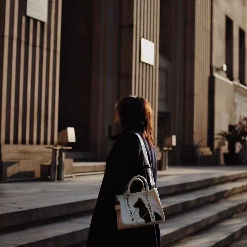 Museum Anderson Cat Embroidered Portable Cotton Tote Bags