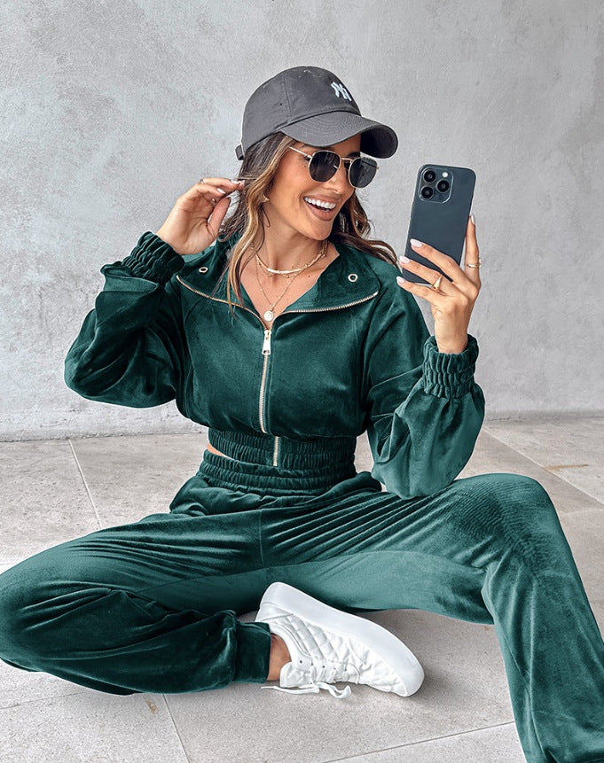 Women's Fashion Casual Zipper Fastener Decoration Veet Suits