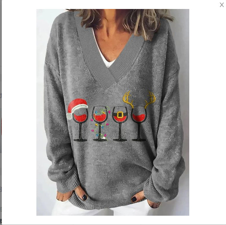 Women's Printed Christmas Round Neck Pullover Sleeve Sweaters