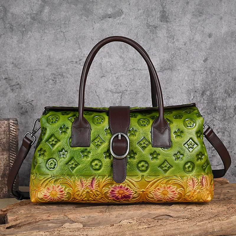 Women's Embossed Hand-rub Color Chinese Style Retro Leather Women's Shoulder Bag